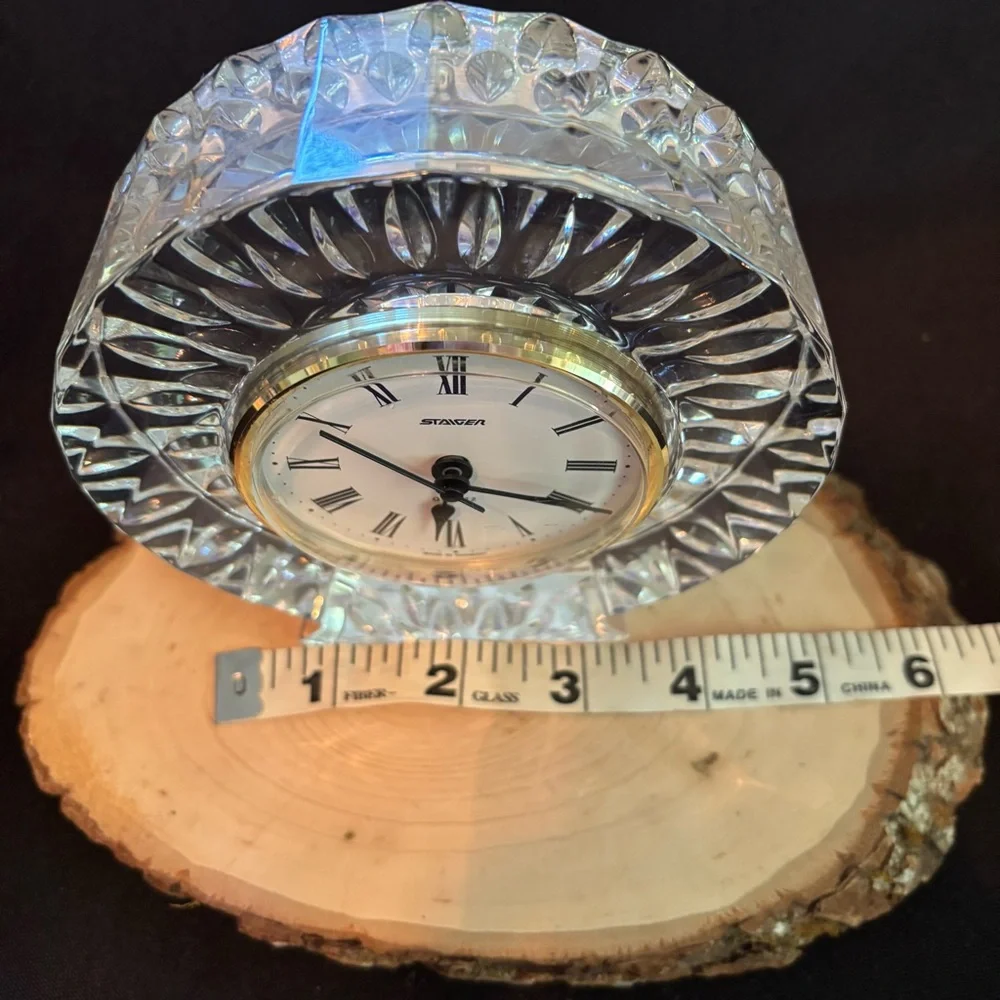 Vintage Crystal Table Clock with Black and Gold Accents